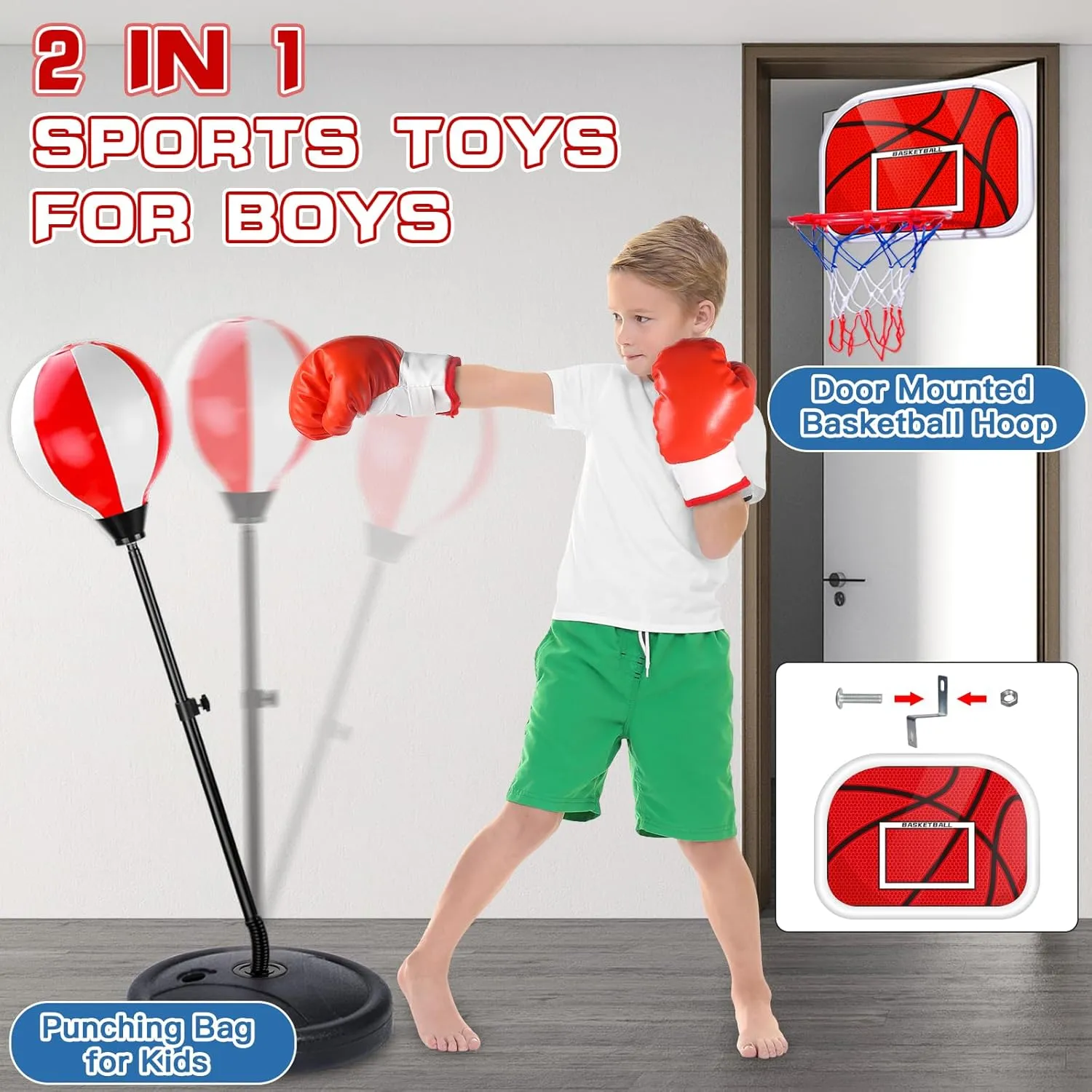 Arcade Basketball Game Set for Kids, Boy Toys Basketball Hoop with Balls for 3 to 12 Years Old, Adjustable Height w/Pump & Storage Net for Kids Indoor Outdoor Sports Play