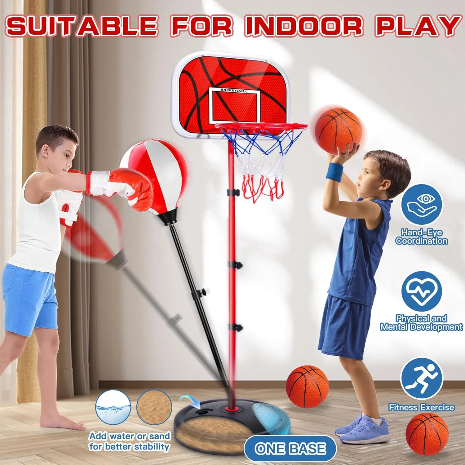 Arcade Basketball Game Set for Kids, Boy Toys Basketball Hoop with Balls for 3 to 12 Years Old, Adjustable Height w/Pump & Storage Net for Kids Indoor Outdoor Sports Play