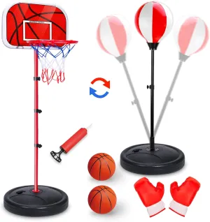 Arcade Basketball Game Set for Kids, Boy Toys Basketball Hoop with Balls for 3 to 12 Years Old, Adjustable Height w/Pump & Storage Net for Kids Indoor Outdoor Sports Play