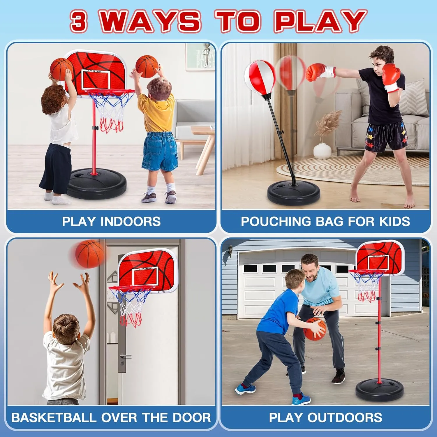 Arcade Basketball Game Set for Kids, Boy Toys Basketball Hoop with Balls for 3 to 12 Years Old, Adjustable Height w/Pump & Storage Net for Kids Indoor Outdoor Sports Play