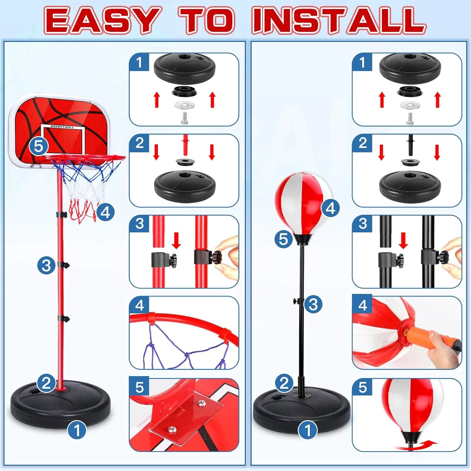 Arcade Basketball Game Set for Kids, Boy Toys Basketball Hoop with Balls for 3 to 12 Years Old, Adjustable Height w/Pump & Storage Net for Kids Indoor Outdoor Sports Play