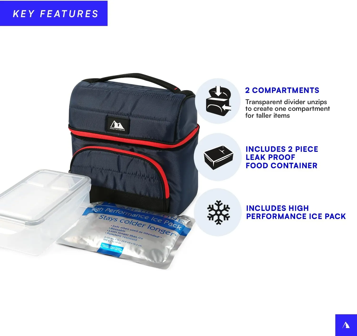 Arctic Zone Ultimate Secret Lunch Bucket - Dual Compartment Insulated Lunch Pack - Navy