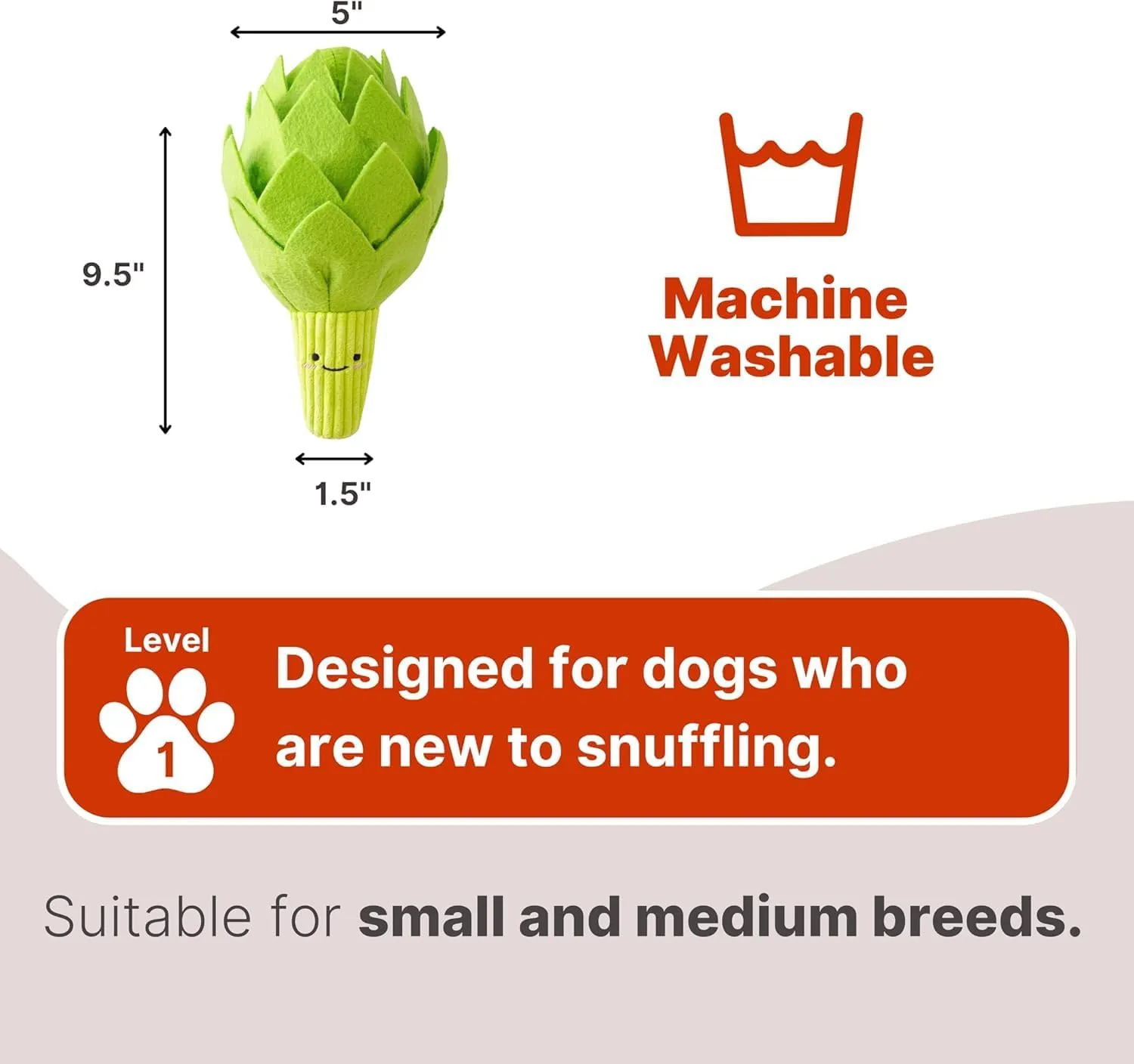 Artichoke Snuffle Toy for Dogs, Interactive Dog Treat Puzzle, Puppy Plush Chew Toy, Machine Washable Dog Enrichment, Made of Recycled Materials, All Breed Sizes, Artichoke