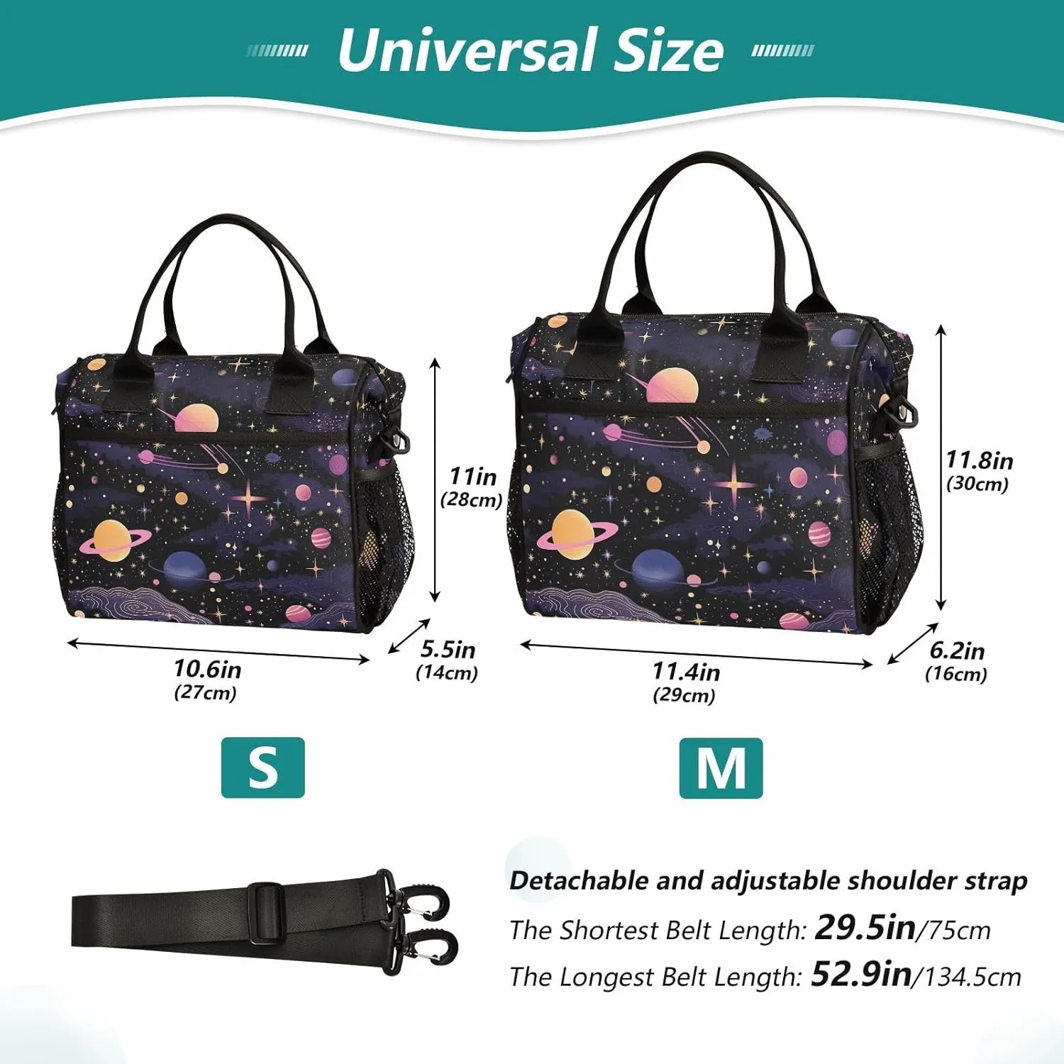 Astronomy Illustration Design (4) Lunch Box for Women & Men Insulated Lunch Bag with Container Included Reusable Cooler Bag with Adjustable Shoulder Strap for Work Picnic Medium
