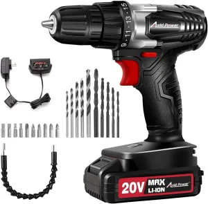 AVID POWER 20V MAX Lithium lon Cordless Drill, Power Drill Set with 3/8-Inch Keyless Chuck, Variable Speed, 16 Position and 22pcs Bits (Black)