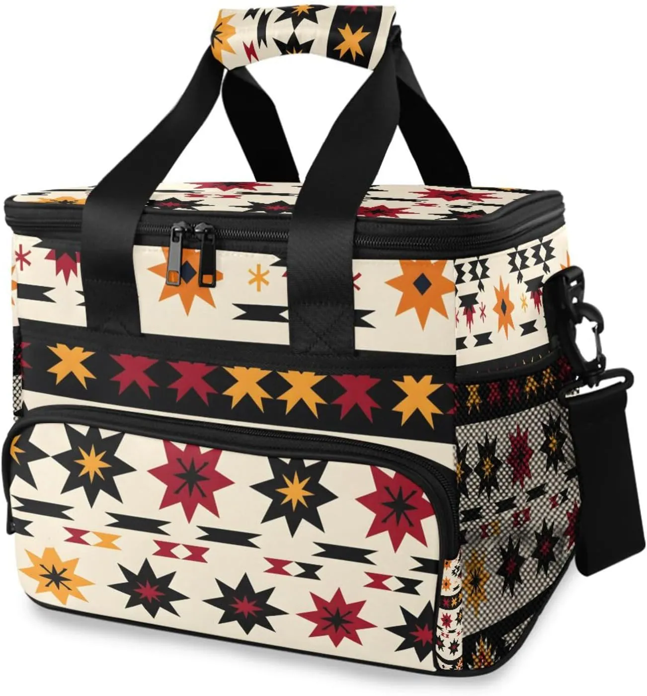 Aztc Western Orange Flower Cooler Bag Insulated Cooler Soft Sided Cooler 24 Can Portable Picnic Bag Large Leakproof Lunch Bag Box for Beach Grocery Camping Travel Car Men Women
