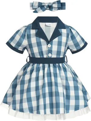 Baby Girls Housewife Cosplay Costume 50s 60s Polka Dot Apron Dress Headband Toddler First Halloween Birthday Outfits