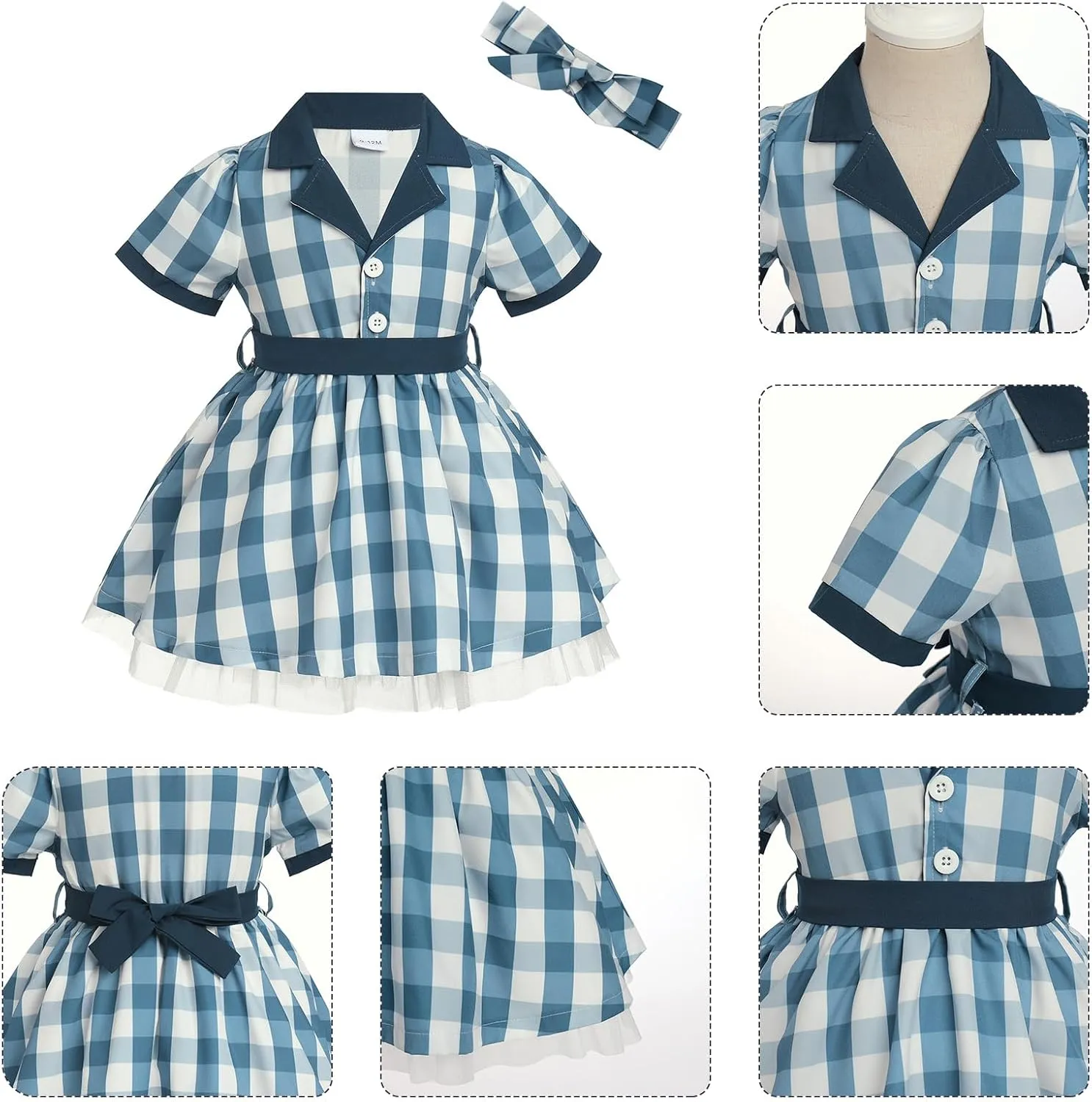 Baby Girls Housewife Cosplay Costume 50s 60s Polka Dot Apron Dress Headband Toddler First Halloween Birthday Outfits