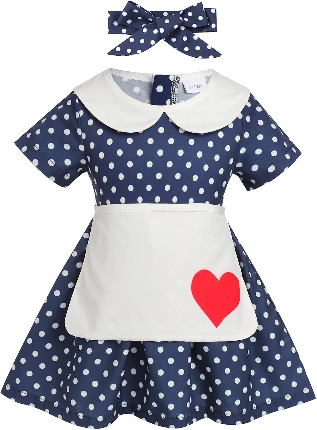 Baby Girls Housewife Cosplay Costume 50s 60s Polka Dot Apron Dress Headband Toddler First Halloween Birthday Outfits