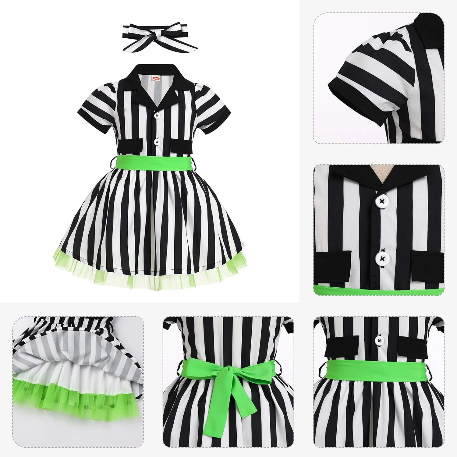 Baby Girls Housewife Cosplay Costume 50s 60s Polka Dot Apron Dress Headband Toddler First Halloween Birthday Outfits