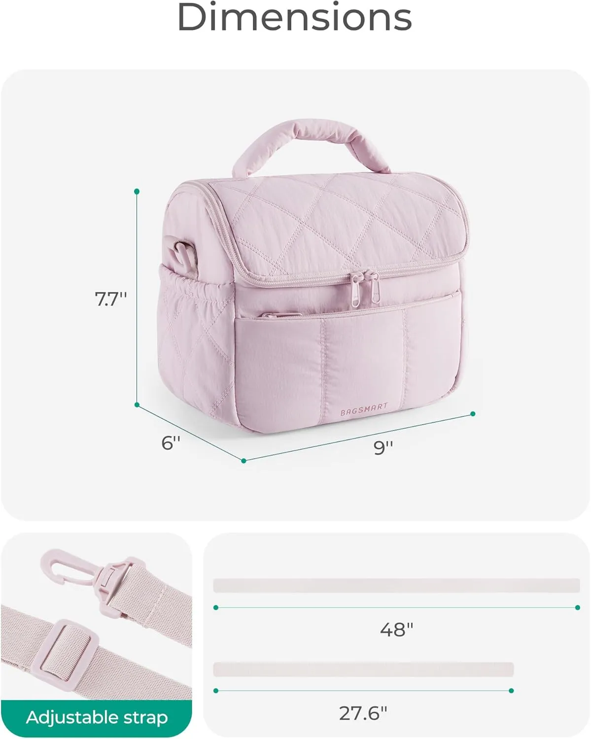 BAGSMART Insulated Lunch Bags for Women, Cute Quilted Lunch Box, Lightweight Puffy Padded Waterproof Lunch Tote, Reusable Lunch Cooler for Work Picnic Travel, Black