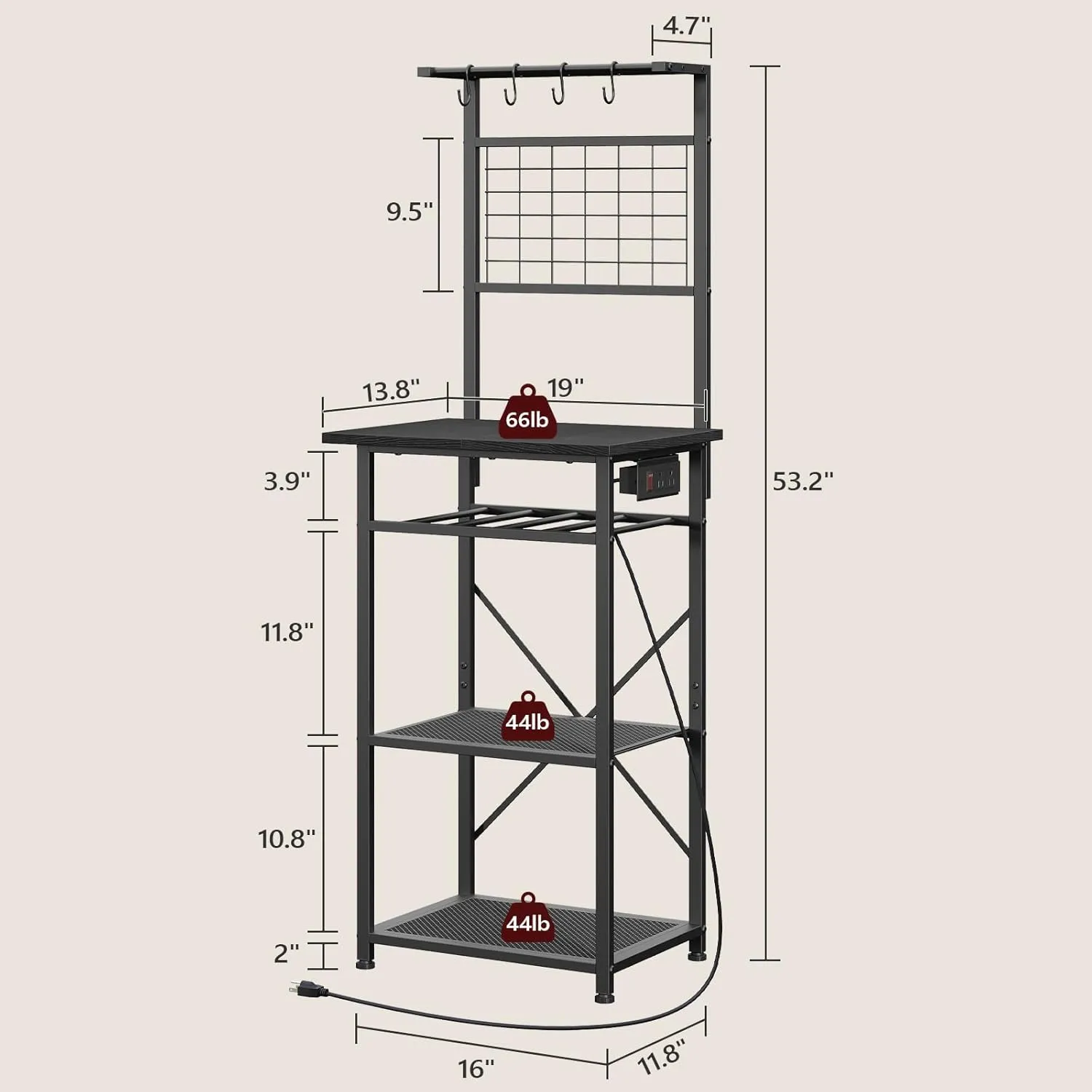 Bakers Rack with Power Outlet, Coffee Bar Station with Wine Rack, Bakers Racks for Small Spaces, Microwave Stand for Kitchen, Black BRBK23E01