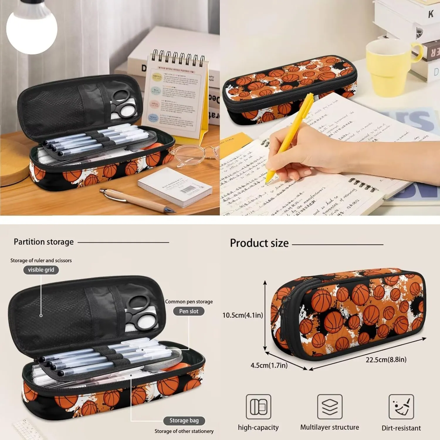 Basketball Print Back Packs School Boys Backpack and Lunch Box Set Practical Multi Compartment Girls Laptop Bookbag with Pencil Case Oil-proof for College