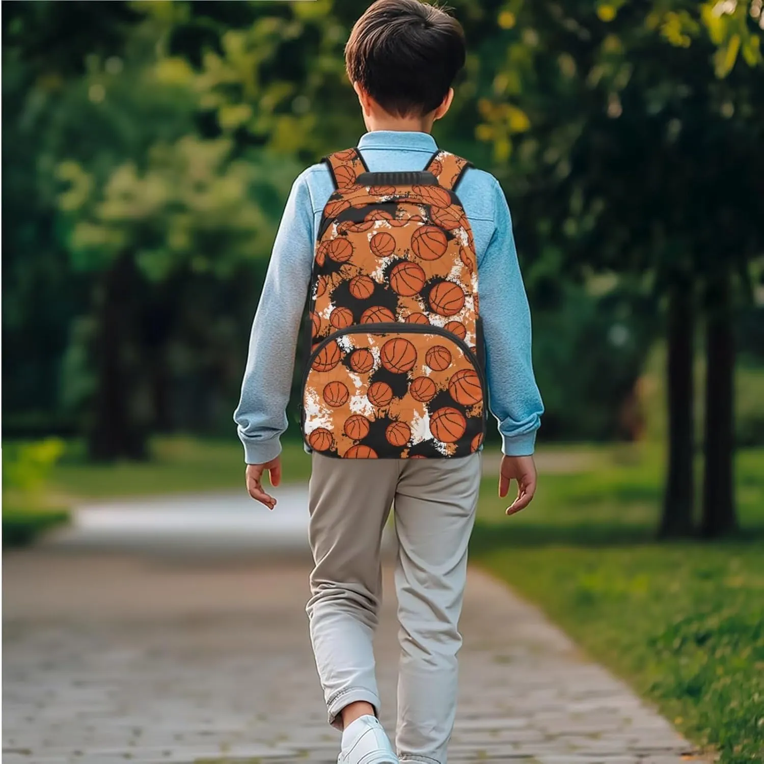 Basketball Print Back Packs School Boys Backpack and Lunch Box Set Practical Multi Compartment Girls Laptop Bookbag with Pencil Case Oil-proof for College