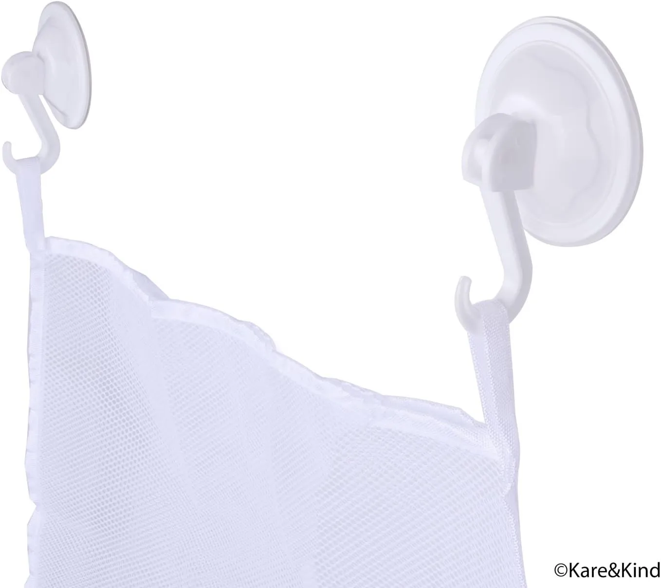Bath Toy Organizer Set - 2 Extra Large Mesh Bags - 6 Extra Strong Grip Lock Suction Cup Hooks (White) - Easy Storage of Bath Toys and Other Bathroom Items - Mesh Bags Allow Content to Dry