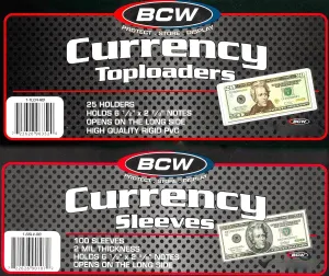 BCW Currency Topload Holder - 100 ct | Clear Rigid PVC Protective Sleeve for Standard US Dollar Bills | Archival Safe, Scratch-Resistant Display Toploader for Paper Currency Collectors
