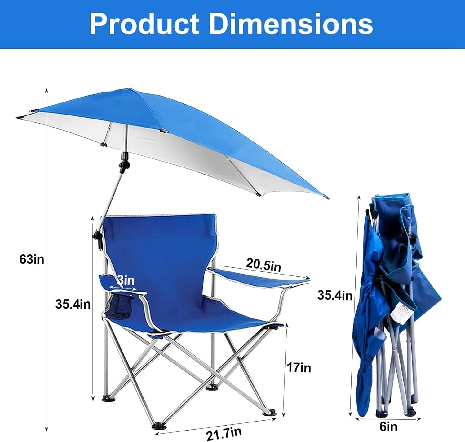 Beach Chair with Canopy Shade, Portable Folding Chair with Cup Holder and Carry Bag Durable 600D Oxford Canopy Chair for Camping, Beach, Tailgates, Fishing Support 220LBS