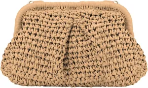 Beach Chic Women's Raffia Straw Dumpling Clutch Stylish Summer Vacation Crossbody Bag Rattan Purse