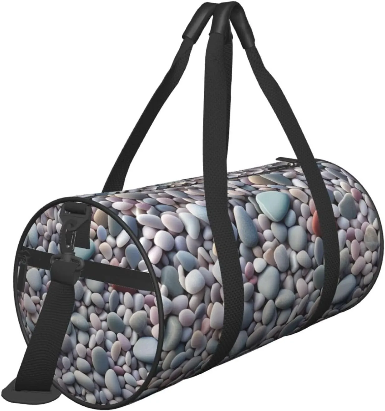 Beach Colored Pebbles Printed Travel Bag,Round Personal Item Storage bag,Foldie Duffel Bag for Traveling Vacation,Fitness,Sports