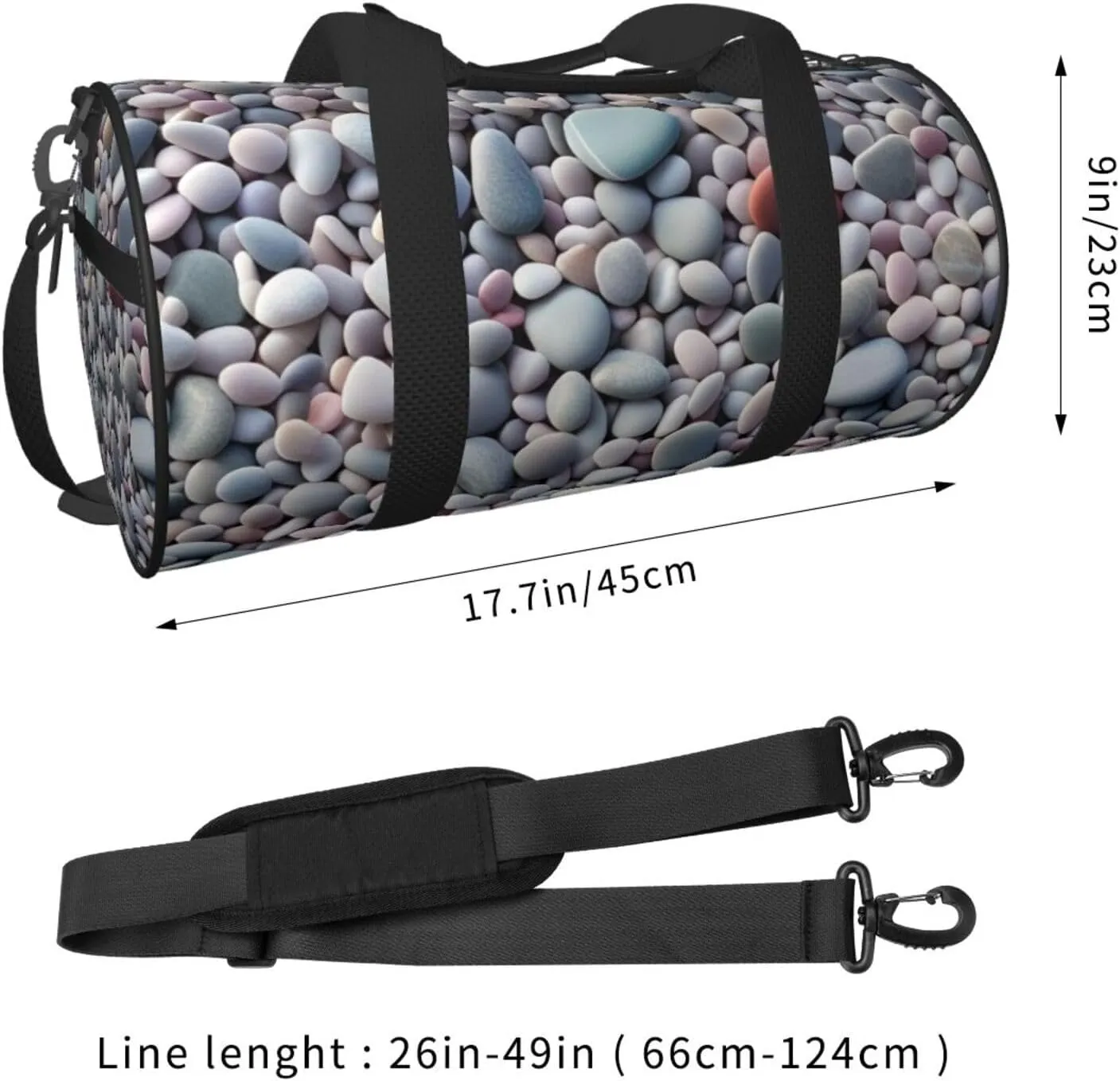 Beach Colored Pebbles Printed Travel Bag,Round Personal Item Storage bag,Foldie Duffel Bag for Traveling Vacation,Fitness,Sports