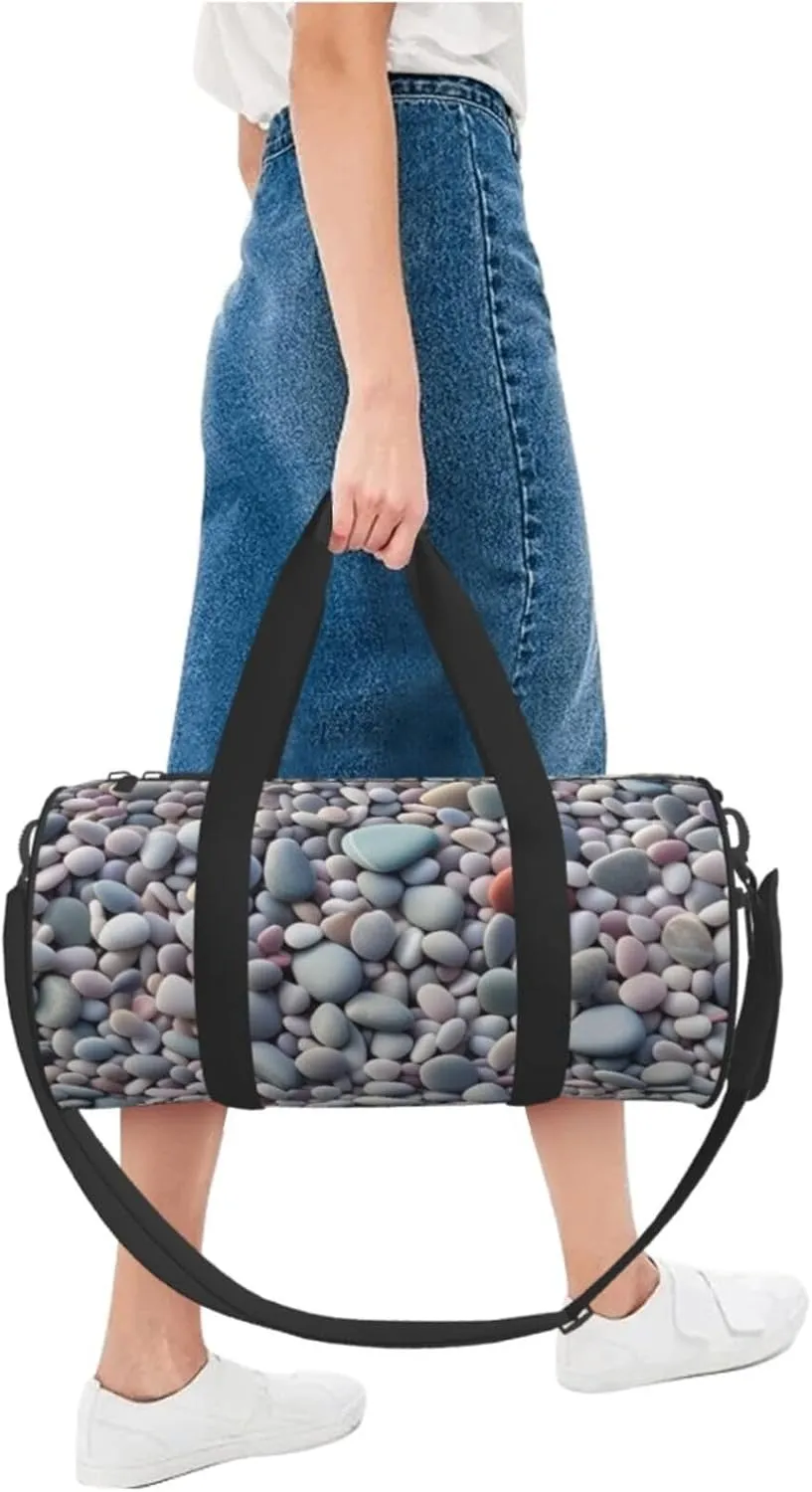 Beach Colored Pebbles Printed Travel Bag,Round Personal Item Storage bag,Foldie Duffel Bag for Traveling Vacation,Fitness,Sports