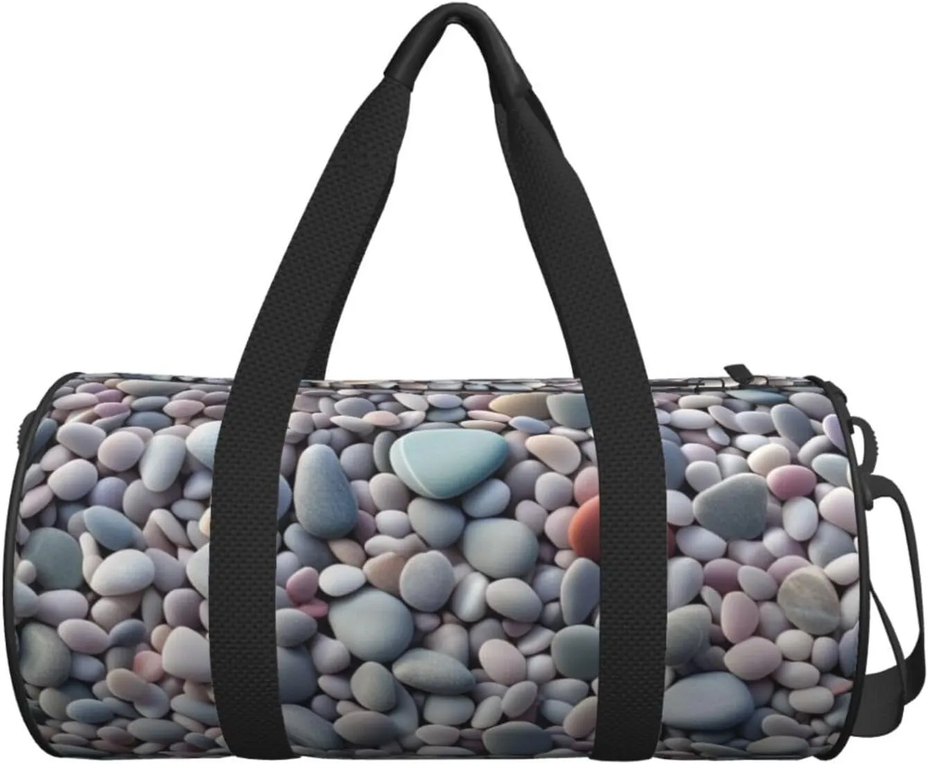 Beach Colored Pebbles Printed Travel Bag,Round Personal Item Storage bag,Foldie Duffel Bag for Traveling Vacation,Fitness,Sports