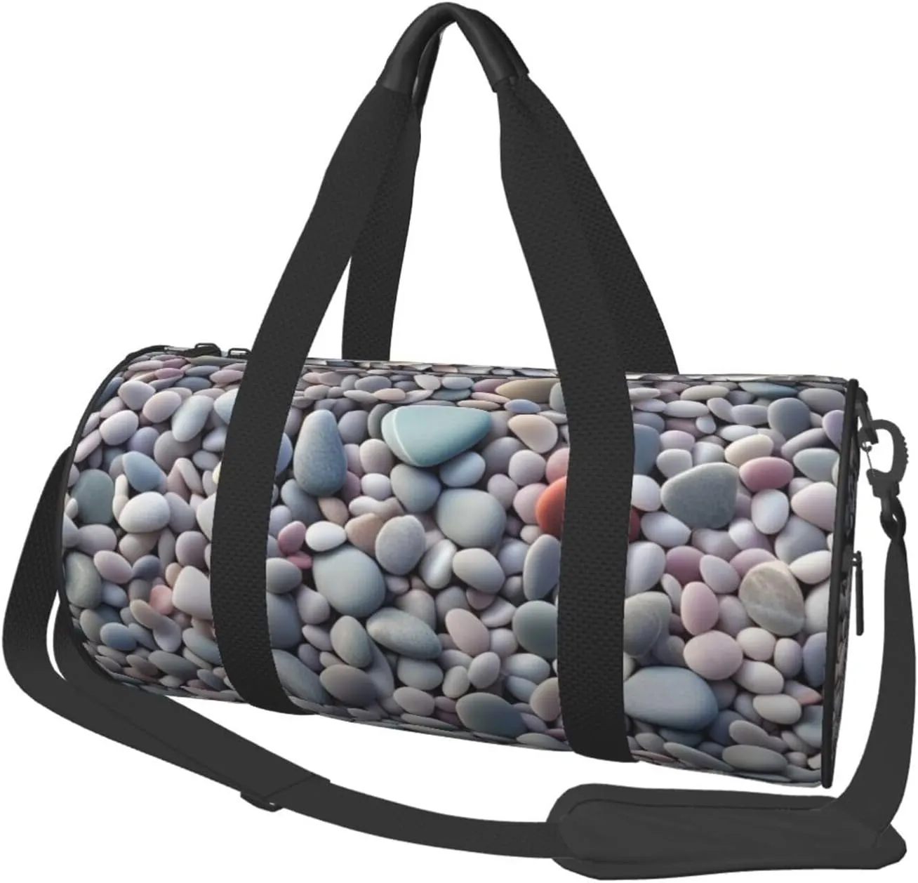 Beach Colored Pebbles Printed Travel Bag,Round Personal Item Storage bag,Foldie Duffel Bag for Traveling Vacation,Fitness,Sports
