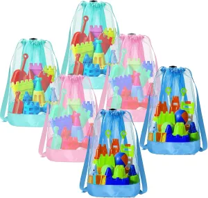 Beach Toy Bag,6pcs Mesh Travel Sand Toys Backpack for Sandbox Buckets,Beach Vacation Essentials for Kids,Shell Collecting Bag Shelling Tools,Beach Must Haves Sand Box Toys Seashell Bags