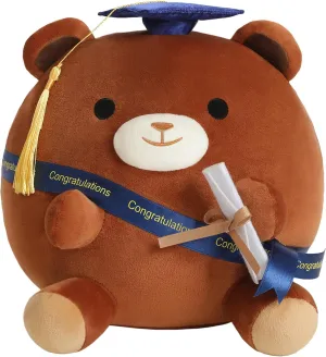 Bear Stuffed Animal Brown Bear Plushie Present Doll Gifts Soft Graduation Plush with Cap for Kids Students Kawaii Celebratory Souvenir 10 Inch
