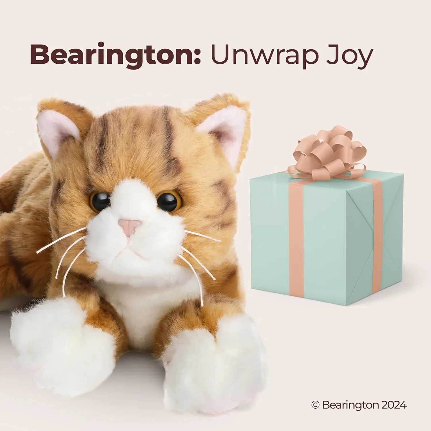 Bearington Collection 15-Inch Tabby Cat Plush Toy - Realistic Stuffed Animal for Kids - Orange Stuffed Cat