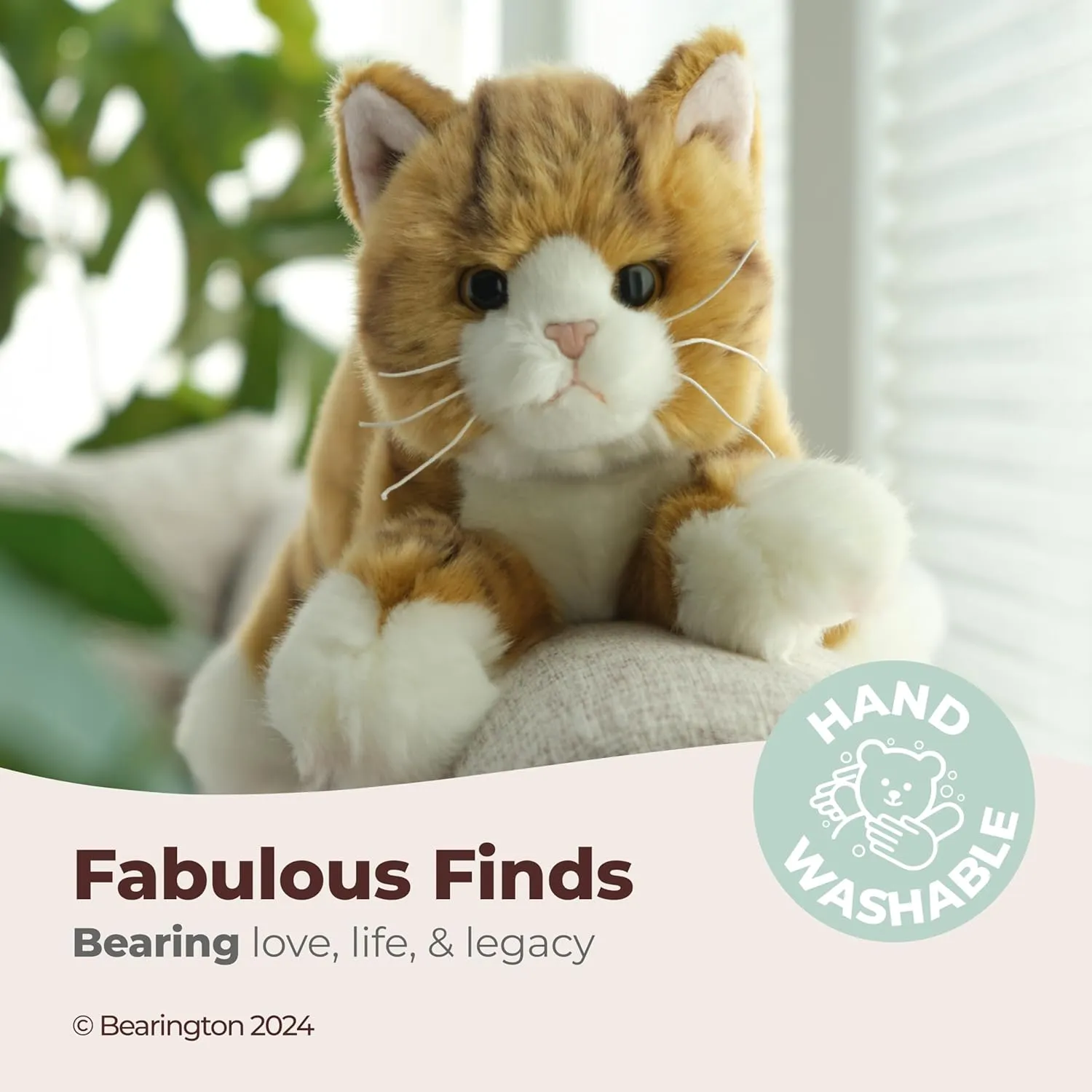 Bearington Collection 15-Inch Tabby Cat Plush Toy - Realistic Stuffed Animal for Kids - Orange Stuffed Cat