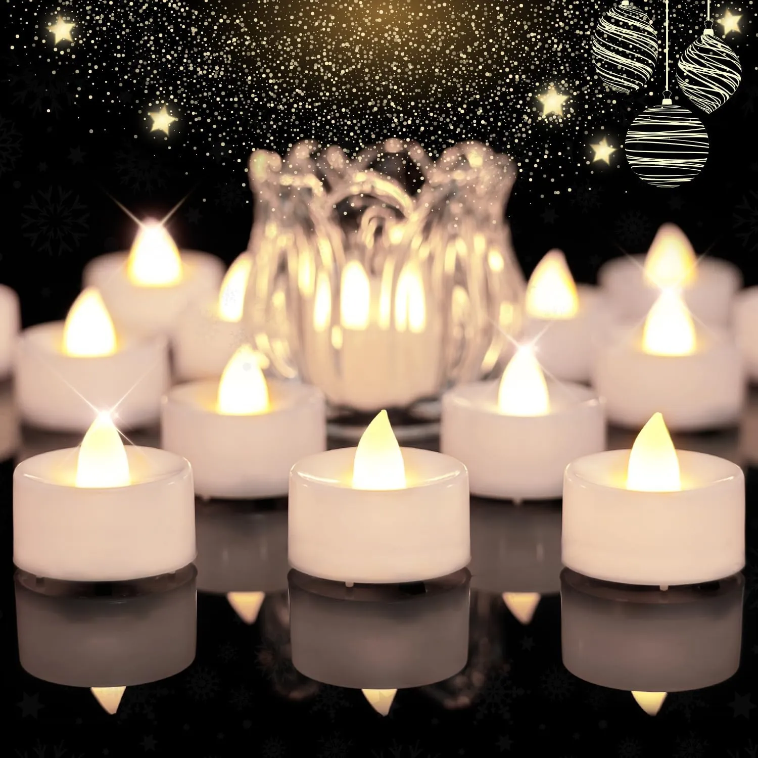 BEICHI 24pcs Battery Operated Tea Lights with Timer, Built-in 6 Hours Tea Light, Warm White Flickering Electric Tea Candles with Timer, 1.4'' Dia x 1.25'' H, LED Flameless Candles with Timer