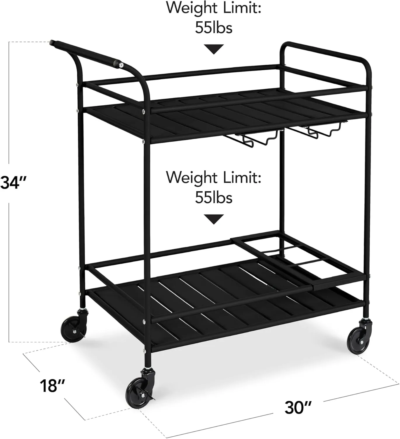 Best Choice Products Outdoor Mobile Patio Bar Cart, Home Bar Serving Cart, BBQ Side Table w/ 2 Tier Storage, Wine Rack, Lockable Wheels - Black