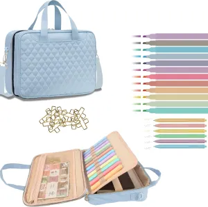 Bible Cover Case for Women, Bible Bag with Shoulder Strap and Handle, Bible Study Supplies Journaling Kit, Bible Highlighters and Pens No Bleed Tabs Notebook Cross Paper Clips (Light Blue, M)