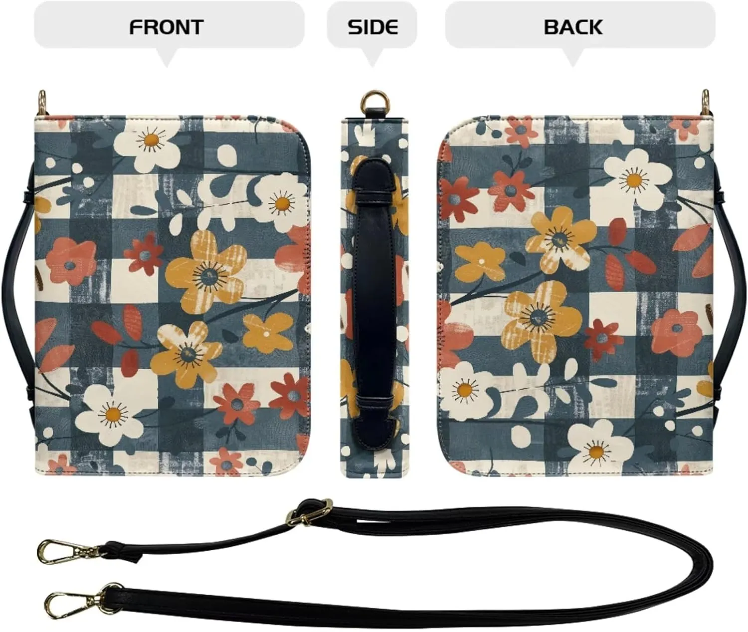 Bible Cover Case with Bonus Bookmark Flower Rhyme Puzzle Bible Bag with Inner Pockets and Shoulder Strap Church Study Book Protector Pouch Book Case for Daily Use