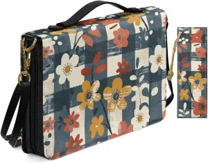 Bible Cover Case with Bonus Bookmark Flower Rhyme Puzzle Bible Bag with Inner Pockets and Shoulder Strap Church Study Book Protector Pouch Book Case for Daily Use