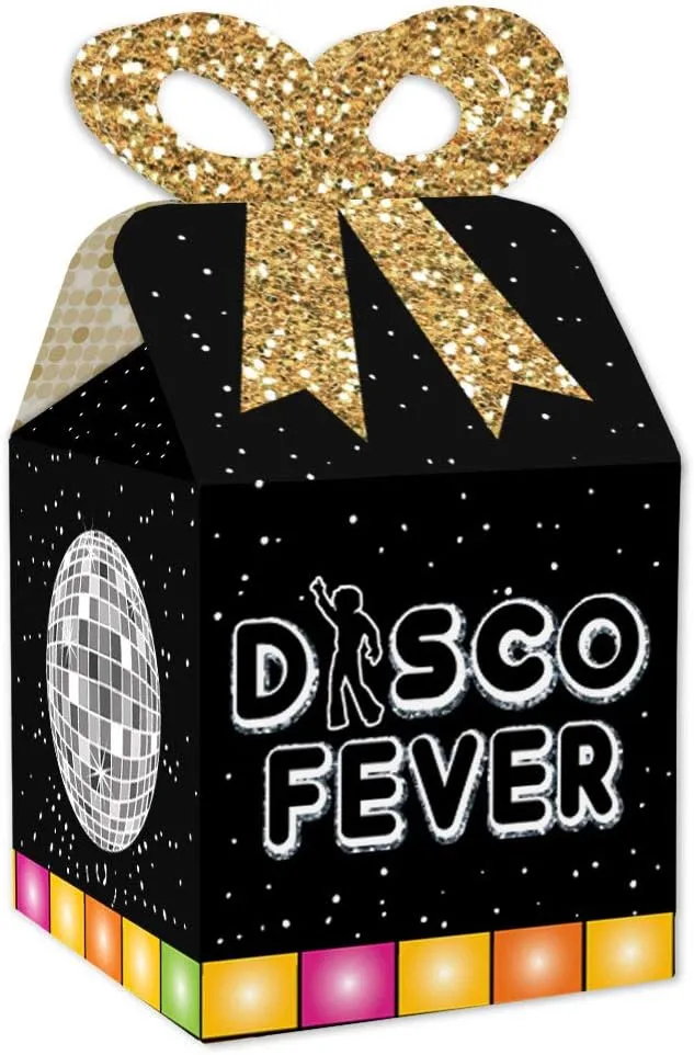 Big Dot of Happiness 70’s Disco - Square Favor Gift Boxes - 1970s Disco Fever Party Bow Boxes - Set of 12
