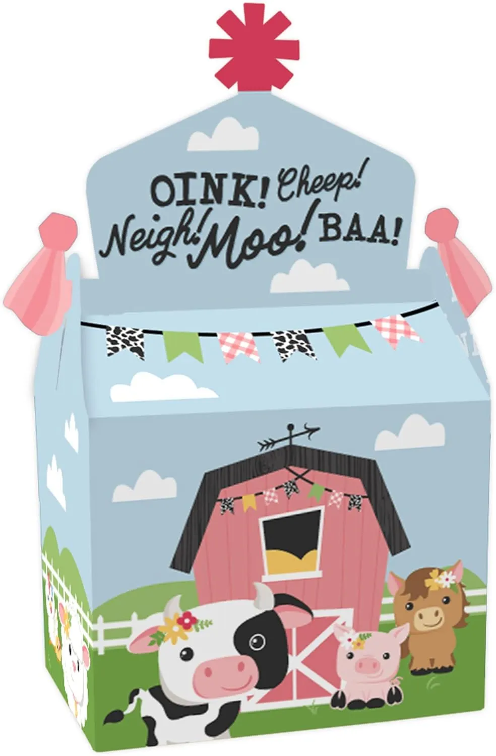 Big Dot of Happiness Girl Farm Animals - Treat Box Party Favors - Pink Barnyard Baby Shower or Birthday Party Goodie Gable Boxes - Set of 12