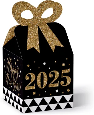 Big Dot of Happiness New Year's Eve - Gold - Square Favor Gift Boxes - 2025 New Years Eve Party Bow Boxes - Set of 12
