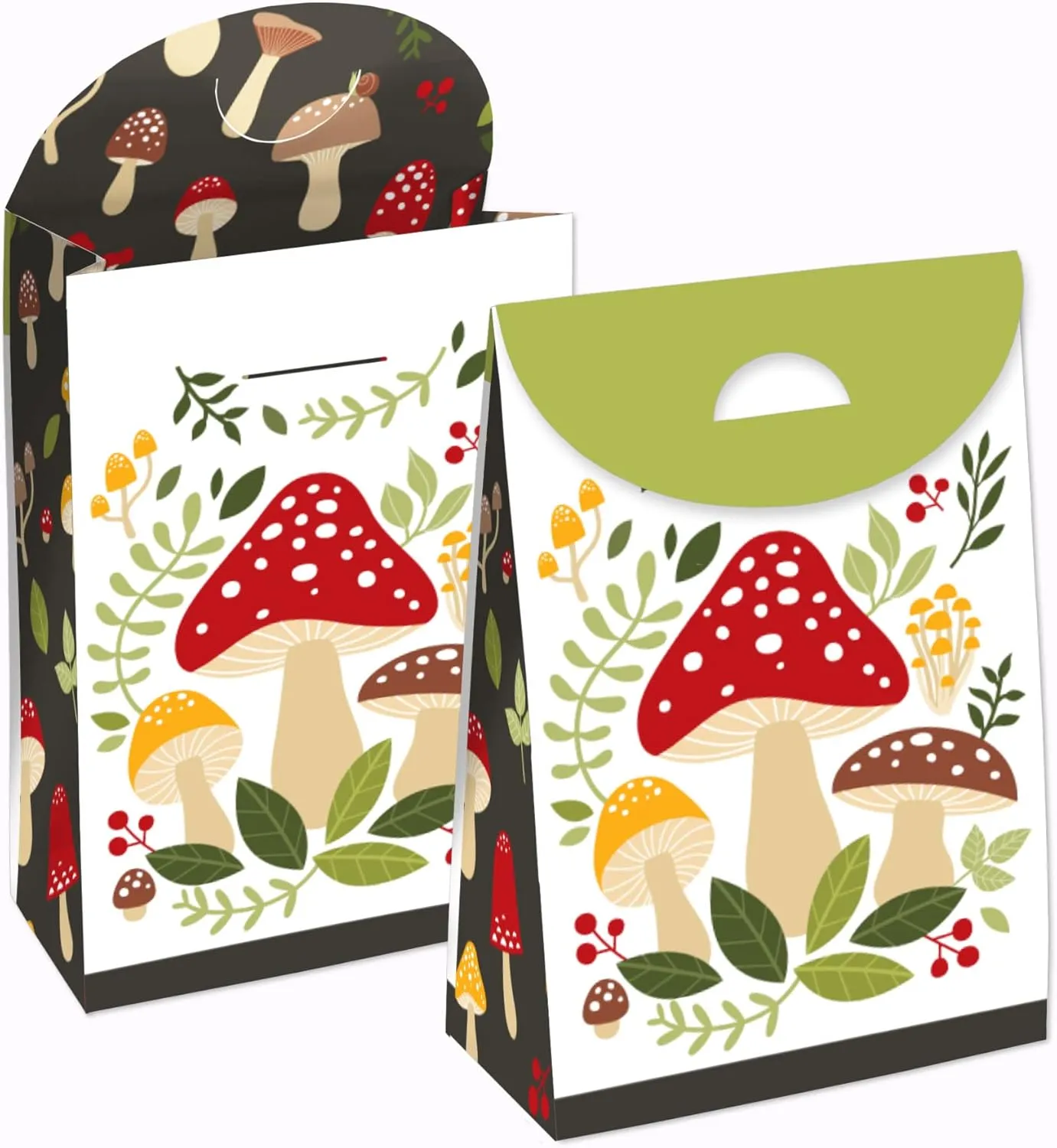 Big Dot of Happiness Wild Mushrooms - Red Toadstool Party Gift Favor Bags - Party Goodie Boxes - Set of 12
