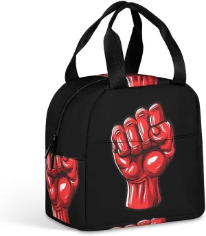 Big Red Raised Fist Salute of Unity Solidarity Resistance Adult Lunch Tote Bag Insulated Cooler Lunch Box for Work Picnic Beach Or Travel