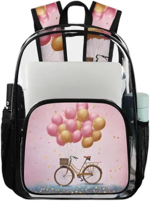Bike Ball Polka Clear Backpack for Stadium Events Heavy Duty Transparent Daypack PVC See Through Clear BookBag for for Women Men Adults Concerts Work Festival Sports Travel