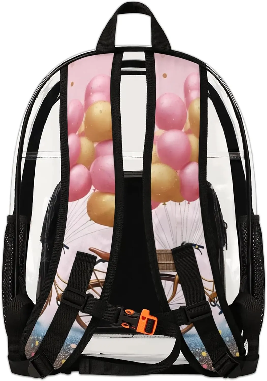 Bike Ball Polka Clear Backpack for Stadium Events Heavy Duty Transparent Daypack PVC See Through Clear BookBag for for Women Men Adults Concerts Work Festival Sports Travel