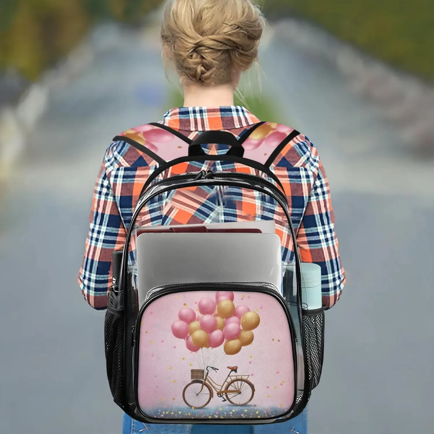 Bike Ball Polka Clear Backpack for Stadium Events Heavy Duty Transparent Daypack PVC See Through Clear BookBag for for Women Men Adults Concerts Work Festival Sports Travel