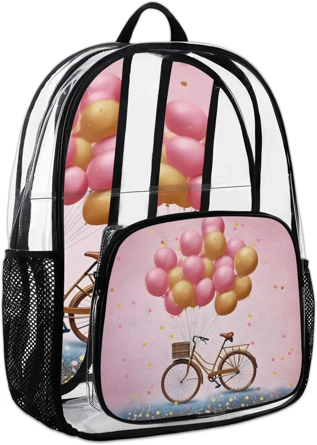 Bike Ball Polka Clear Backpack for Stadium Events Heavy Duty Transparent Daypack PVC See Through Clear BookBag for for Women Men Adults Concerts Work Festival Sports Travel