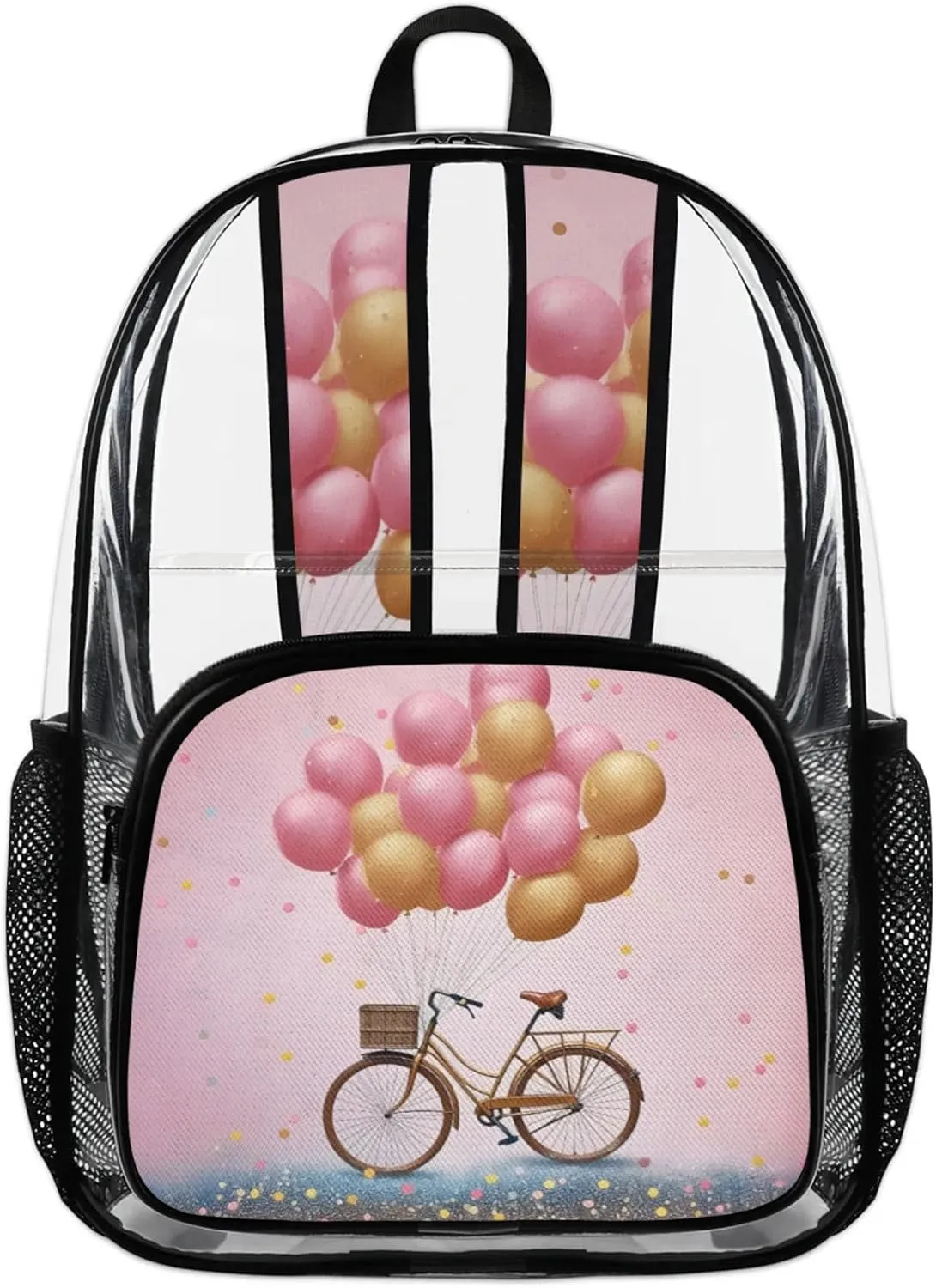 Bike Ball Polka Clear Backpack for Stadium Events Heavy Duty Transparent Daypack PVC See Through Clear BookBag for for Women Men Adults Concerts Work Festival Sports Travel
