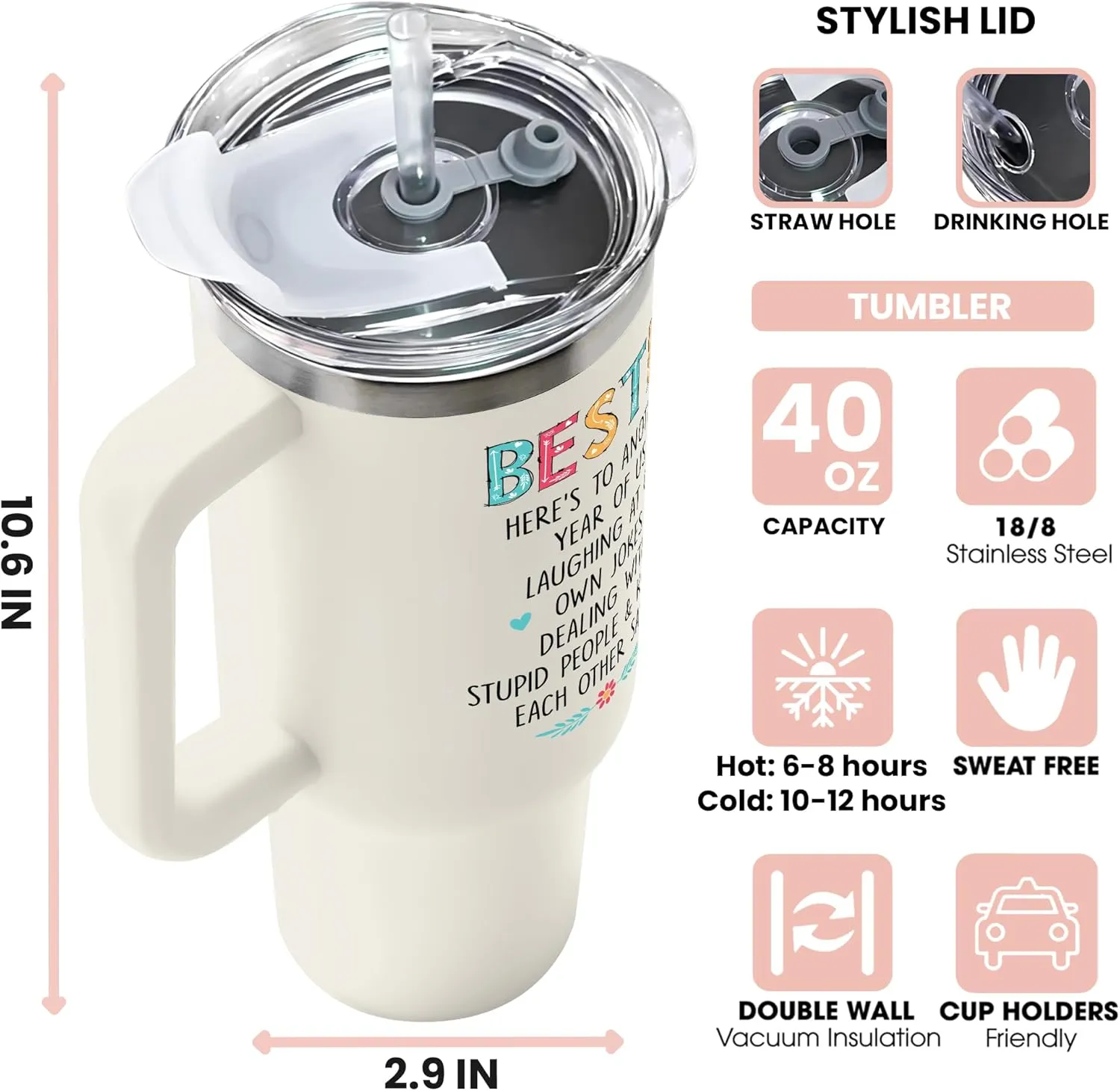 Birthday Gifts for Women Friendship - Gifts for Friends - Mothers Day Gift for Friends - Friendship Gift for Women Friend - Birthday Bestie Ideas for Friend - 40 Oz Tumbler