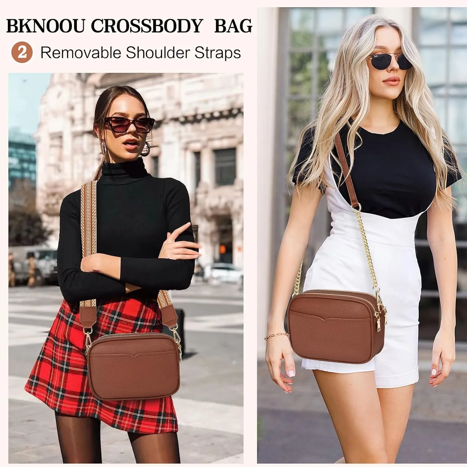 BKNOOU Small Crossbody Bags for Women Trendy Crossbody Purses for Ladies PU Leather Shoulder Handbags with 2 Style Strap