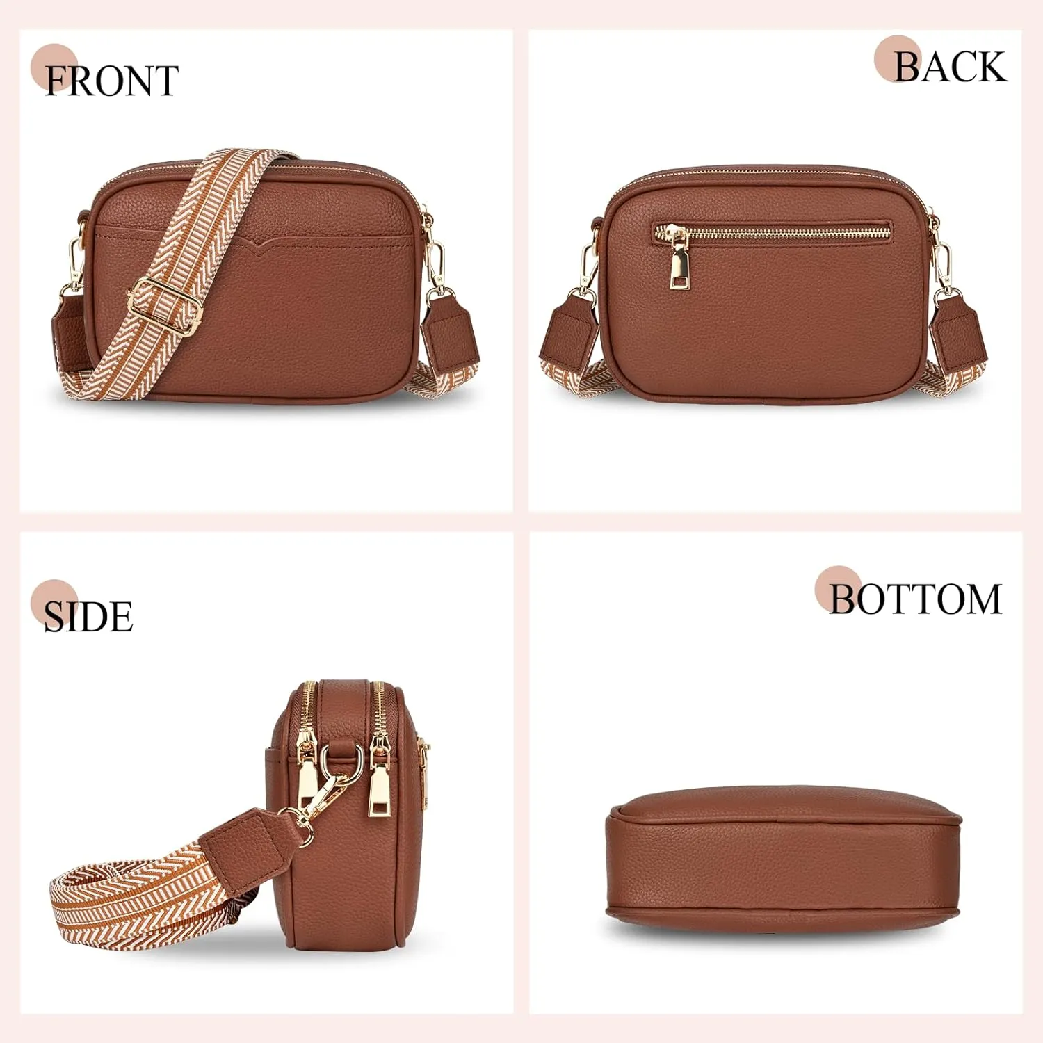 BKNOOU Small Crossbody Bags for Women Trendy Crossbody Purses for Ladies PU Leather Shoulder Handbags with 2 Style Strap