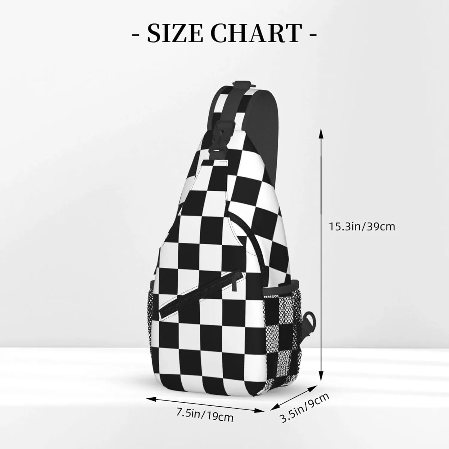 Black and White Checkered Race Flag Crossbody Sling Bag Chest Bags Casual Shoulder Backpack Sport Fanny Pack Gym Diagonally Daypack with Adjustable Strap for Running